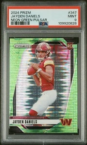 2024 Panini Prizm Rookies Neon Green Pulsar Prizm #347 Jayden Daniels (RC) PSA 9 - Picture 1 of 2