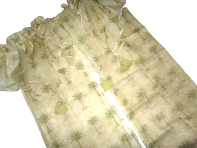 WAVERLY TAHITI PALM GREEN GOLD SEMI SHEER (5P) VALANCES & PANELS SET TROPICAL - Image 1 of 4