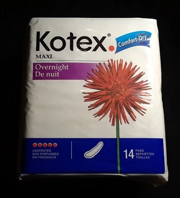 Винтажный 2004 Kotex ночь макси подушечки 6 запечатанный пакеты из 14 - большой макси подушечки!  - Изображение 1 из 3