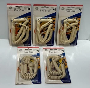 VTG GE 12 FT handset coil cords Almond NOS TP 280A vintage 1993 lot of 5 - Picture 1 of 6