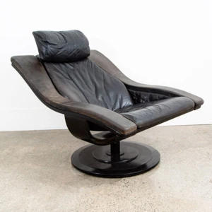 Mid Century Danish Modern Lounge Chair Black Swivel Sweden Nelo Swivel Space Age - Picture 1 of 12