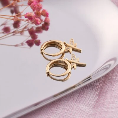 Pendientes Libélula, Pendientes Animales Oro Sólido 14K, Pendientes Libélula Mínima Foto 1 de 4