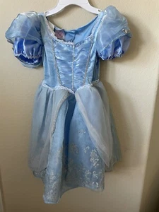 Disney Princess Cinderella Blue Sparkle Short Sleeve Costume Dress Size 4-6X - Picture 1 of 12
