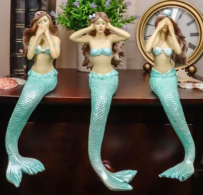 Ebros See Hear Speak No Evil Mermaid Sirens Shelf Sitter Figurines 9.25" Tall - Image 1 of 4