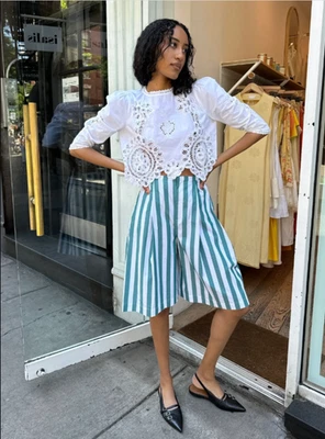 Hunter Bell Shorts Womens 2 Marquese Culotte Emerald Stripe NWT - Image 1 of 4