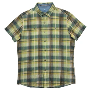 Kuhl Skorpio Linen Blend Plaid Shirt Button Down SS Green Yellow Size M Tapered - Picture 1 of 15