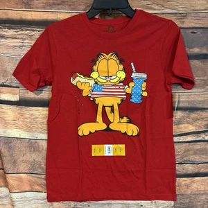 Garfield T-Shirt Large 10/12 Youth Red Patriotic Short Sleeve July 4th USA - Picture 1 of 6