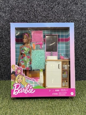 Barbie Doll And Bathroom Furniture Playset Vanity And Accessories - Discontinued - Image 1 of 4