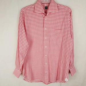 Neu Peter Millar rosa Gingham-Druck Knopfleiste Größe 16 Langarm adrette Karriere - Bild 1 von 5