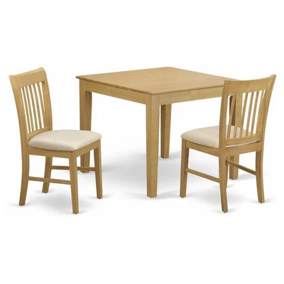 East West Furniture Oxford 3-piece Wood Dining Table and Chairs in Oak - Image 1 of 4