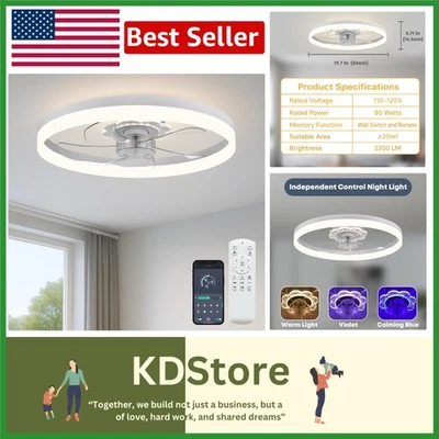 Elegant 20” Ceiling Fan with Dimmable LED Light & Quiet DC Motor - Remote/App... - Image 1 of 4