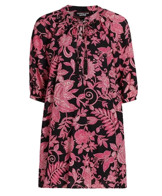 $248 VESTIDO JOHNNY WAS TALLA L ALYCIA ESTAMPADO DE HOJAS Borla con Cuentas con SLIP ROSA NEGRO Foto 1 de 4