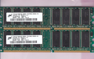 512MB 2x256MB PC2700 MICRON MT8VDDT3264AG-335G4 DDR-333 RAM MEMORY KIT DDR1 UK - Image 1 of 3