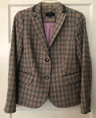Talbots, Blazer Para Mujer Talla 8 Tostado/Multicolor Pata de Gallo, Mezcla de Lana, Forro de Búho Foto 1 de 4