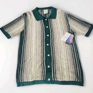 Massive Luxus Polo Strickjacke Pullover grün Herren groß Häkel Strick Baumwolle Neu mit Etikett - Bild 1 von 11