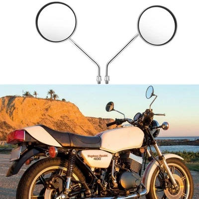 Пара круглых боковых зеркал заднего вида хромированные для мотоцикла Yamaha RD400 RD350 RD200 - Изображение 1 из 4