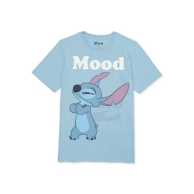 New Disney Lilo & Stitch “MOOD” T-Shirt Boys Size M 8 – Light Blue Graphic Tee - Image 1 of 3