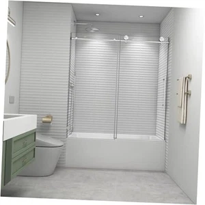 56"-60" W x 63" H Bathtub Soft Closing Sliding Shower Brushed Nickel 60"Wx63"H - Picture 1 of 7
