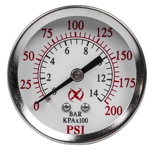 Air Compressor Pressure Hydraulic Gauge 2" Face Back Mount 1/4" NPT 0-200 PSI - Picture 1 of 6