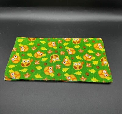 Set of 7 Retro Owl Fabric Cloth Napkins – Green Background, Fall Colors - Image 1 of 3