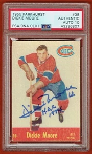 1955-56 Parkhurst 38 Dickie Moore signed Card PSA Auto Grade 10 HOF 1974 Inscrip - Bild 1 von 2