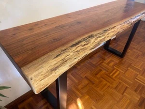 Hamptons Side Cross Console Hall Table/ Study Desk in Wood Oak -has dining table - Picture 1 of 5