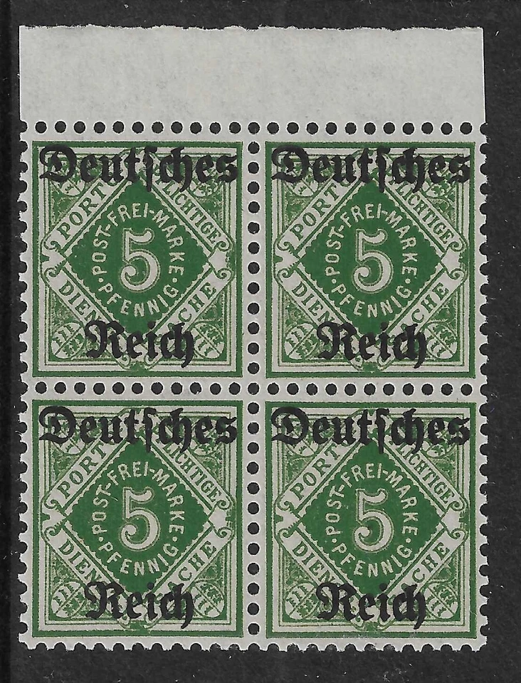GERMANY - 1920 - OFFICIAL 5PF / DR OVERPRINT - BLOCK 4V - MNH ** - CV £60+ - Image 1 of 1