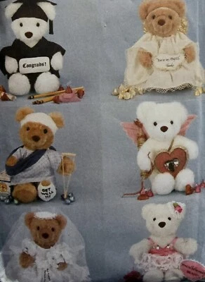 9" Teddy Bear Doll Clothes Butterick 5601 Sewing Pattern Bride Graduate Get Well - Image 1 of 3
