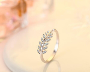 Pave CZ Laurel Gold/Silver/Rose Gold Engagement Wedding Leaf Band Ring