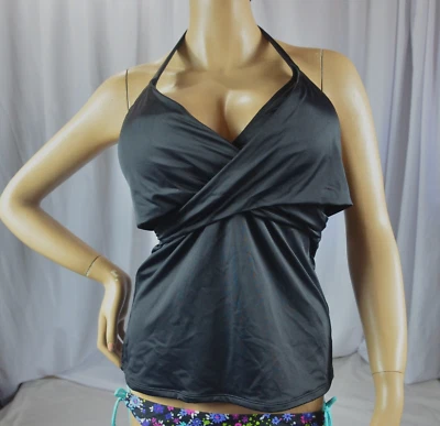 NWT $79 Athleta Size 34D/DD 34 D/DD Black Bra Cup Wrap Tankini Swim Top #210992 - Image 1 of 4