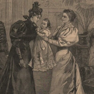 Impératrice Russie faisant embrasser fille par Mme Carnot Gravure de presse 1896 - Imagen 1 de 2