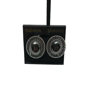 Whiting And Davis Earrings Silver Tone Web Surrounding Simulated Black Pearl Cli - Picture 1 of 5