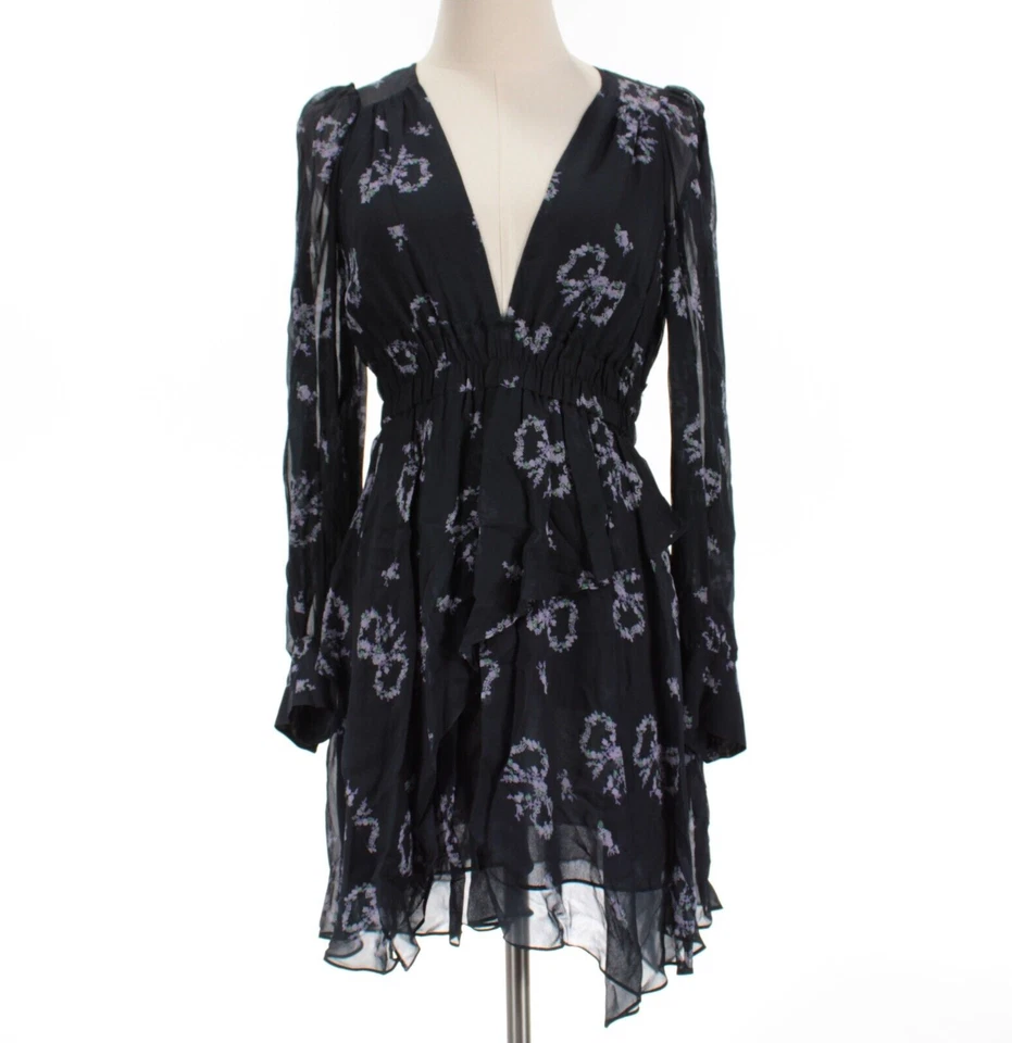 Loveshackfancy Women's Blue Zayden Floral Tiered-Ruffle Mini Dress Size S