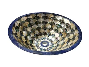 Lavello lavabo cucina rotondo 18" scopa guscio abalone intarsiato per bagno dec - Foto 1 di 8