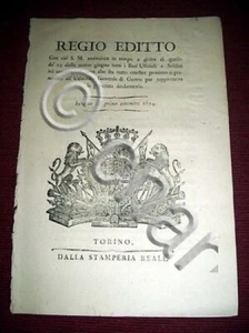 Regno Sardegna Torino Regio Editto Grazia Disertori Soldati Bassi-Ufficiali 1814 - Foto 1 di 1