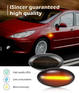 Dynamic Side Marker LED Turn Signal Indicator Blinker Lights For Peugeot 307 206 - Picture 1 of 12