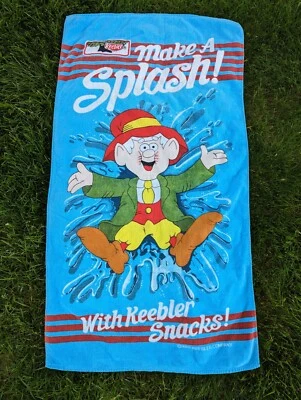 Vintage 1987 Keebler Snacks Elf Advertising Beach Towel Make Splash Promo Unused - Image 1 of 4