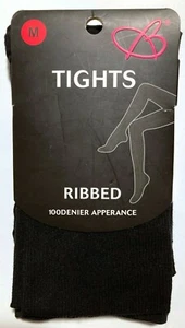 Ribbed Tights Black Ladies Size Medium 90% Nylon, 10% Spandex NEW - Picture 1 of 3