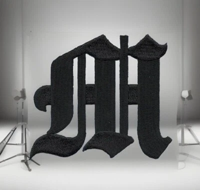 3" Fancy Black Old English Alphabet Letter M Embroidered Patch - Image 1 of 3
