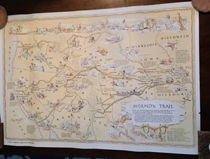 1947 VINTAGE MORMON TRAIL ROUTE MAP POSTER J RULON HALES H DRIGGS LDS - Picture 1 of 10