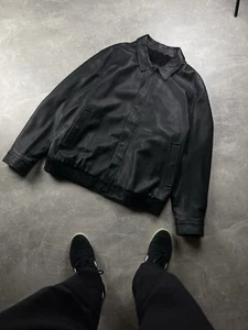 Gimo's Luxury Black Cashmere Lining Leather Bomber Jacket Size 58 Made In Italy - Picture 1 of 19