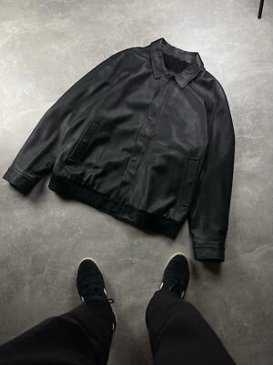 Gimo's Luxury Black Cashmere Lining Leather Bomber Jacket Size 58 Made In Italy - Image 1 of 4