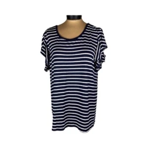 Grace & Lace Striped Ruffle Sleeve Tee Size M Navy White - Picture 1 of 15