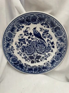 Vintage Delft Blauu Hand painted Decorative Plate Blue White Bird Flowers - Bild 1 von 3
