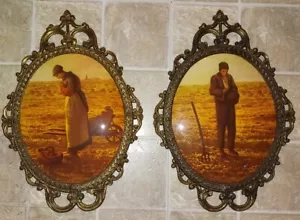 2 bellissimi quadri ovali vintage convessi L'Angelus Jean-Francois Millet - Foto 1 di 6