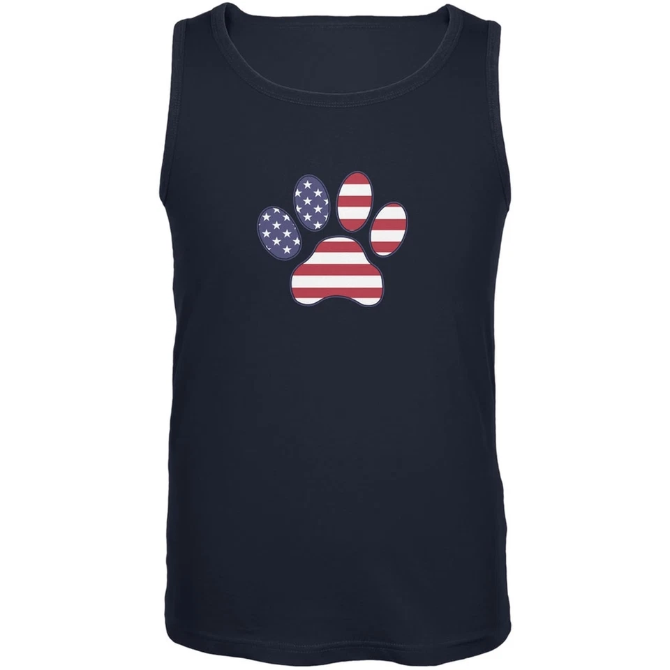 4th of July Patriotic Dog Paw Navy Adult Tank Top - Image 1 of 1