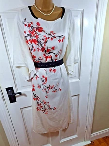 Jacques Vert Cream, Orange & Black Beaded Floral Dress, UK 16, New With Tags - Picture 1 of 12