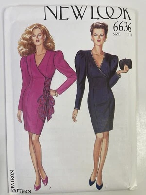 Vintage New Look 80's-90's Fitted  Puff Sleeve Dress Glam Pattern UNCUT Sz 8-18 - Image 1 of 2
