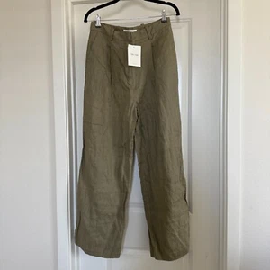 NWT! Oak + Fort 100% linen wide leg pants olive green trousers sz 8 - Picture 1 of 12