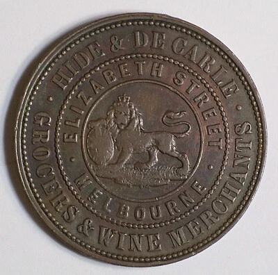 1858 Australia Penny Token KM-Tn104 Hide & DeCarle #15773 - Image 1 of 4
